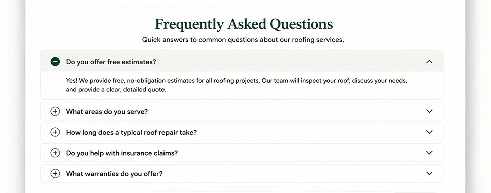 Example brochure website FAQ Frequently Asked Questions section